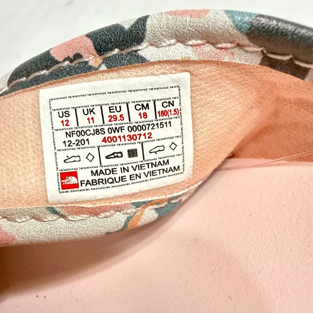 The North Face Kids Base Camp Flip Flops Pink Floral Sandals Size 12 NEW